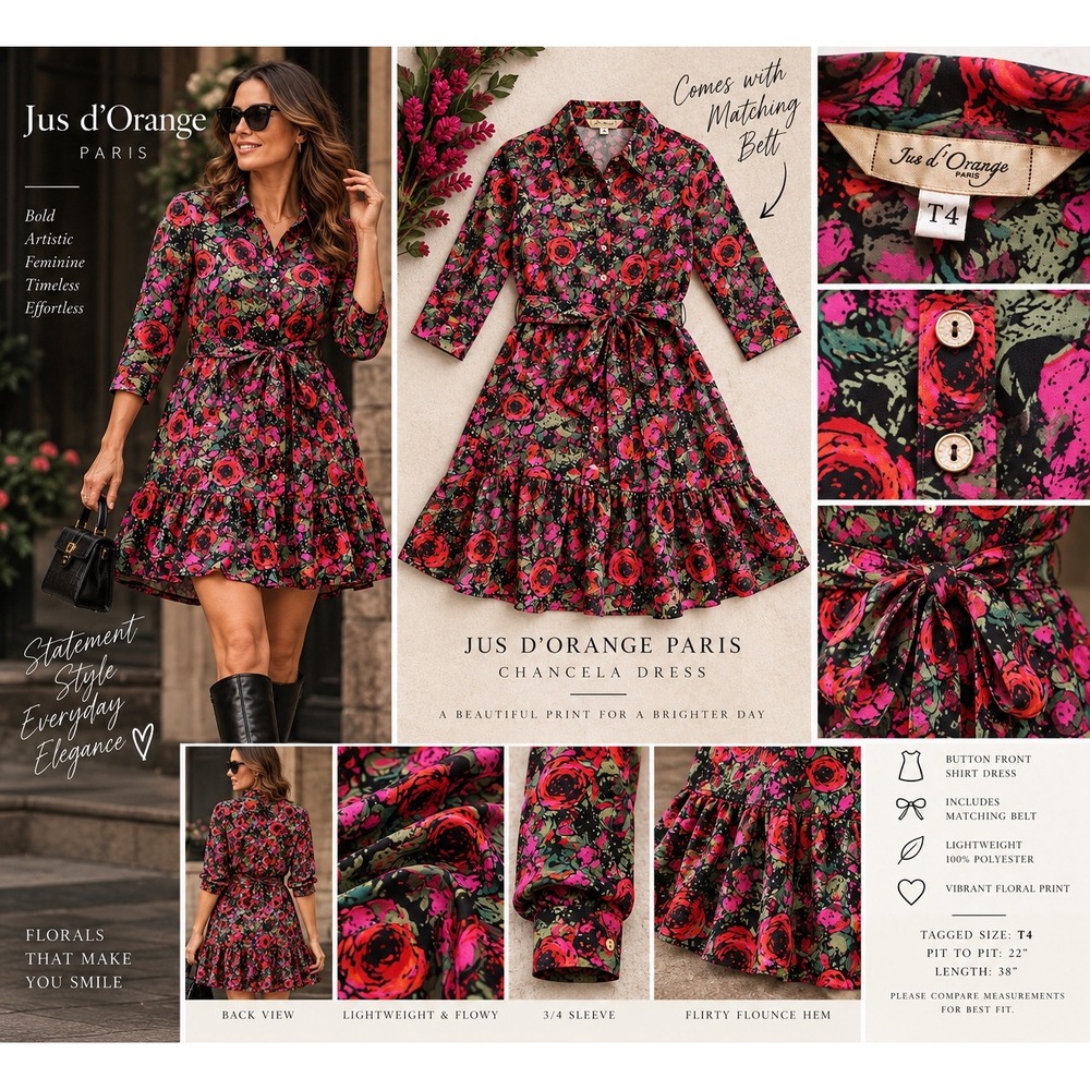 Jus d'Orange Paris Chancela Dress T4 Floral Button Front Tiered Shirt Dress